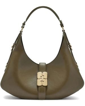 Ganni Kat Logo-Plaque Shoulder Bag - Green