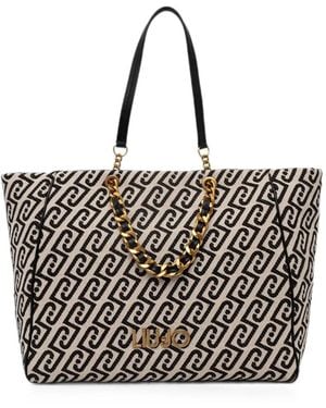 Liu Jo Large Jacquard Chain-Detail Tote Bag - Black