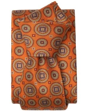 Elizabetta Farnese Medallion-Print Silk Tie - Orange
