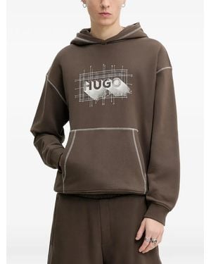 HUGO Logo-Print Hoodie - Grey