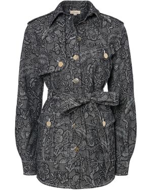 Temperley London Floral-Print Belted Denim Jacket - Grey