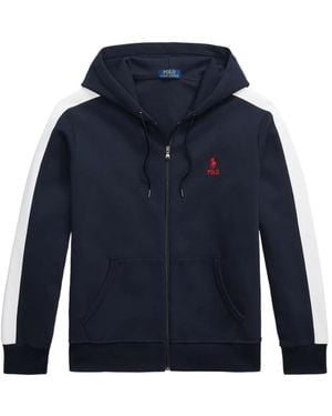 Polo Ralph Lauren Side-Stripe Logo-Embroidered Hoodie - Blue