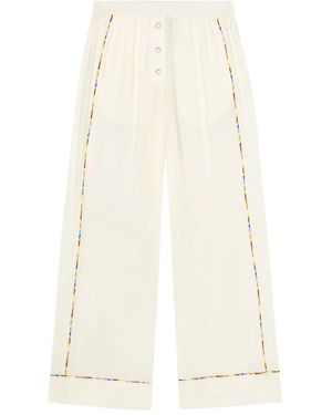 Ganni Embroidered Drawstring Pants - White