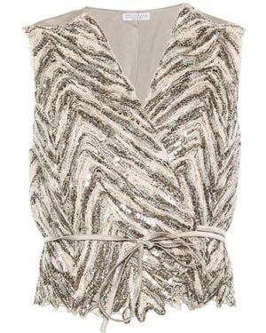 Brunello Cucinelli Chevron Embroidery Vest - White