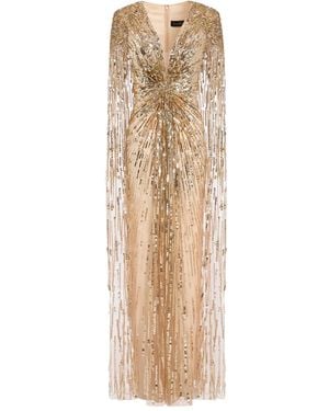 Jenny Packham Lotus Cape-effect Embellished Tulle Gown - Natural