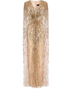 Jenny Packham Lotus Cape-effect Embellished Tulle Gown - Natural