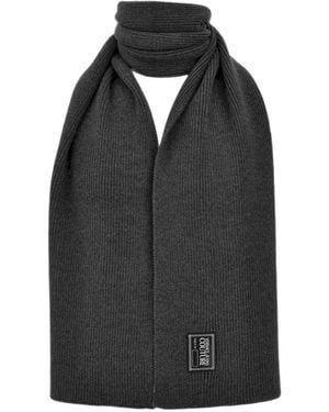 Versace Jeans Couture Ribbed-Knit Logo-Patch Scarf - Black