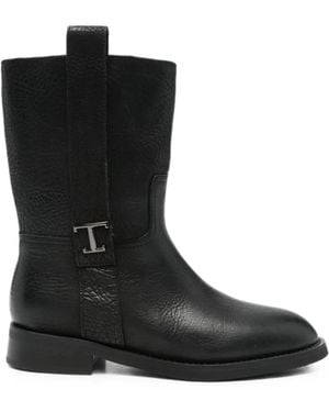 SERGIO MORETTI FIRENZE Logo-Plaque Pebbled-Leather Boots - Black