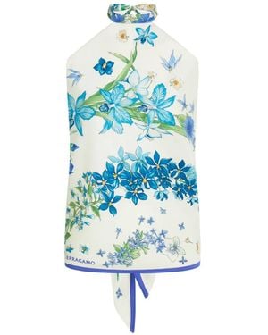 Ferragamo Spring-Print Foulard Top - Blue