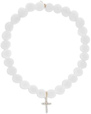Sydney Evan 14K Diamond Small Cross Clam Charm Bracelet - White