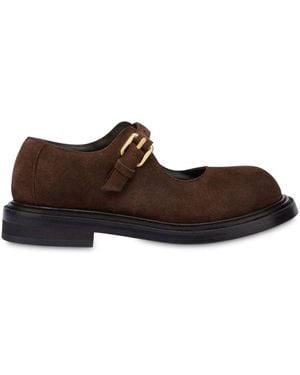 Moschino Buckled Suede Loafers - Brown