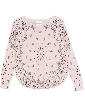 Kujten Mela Bandana Frayed-Edge Sweater - Pink