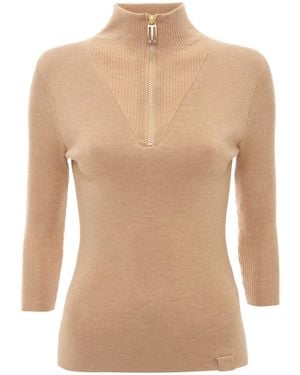Victoria Beckham Half-Zip Knitted Top - Natural