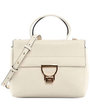 Coccinelle Medium Arlettis-Tone Lock Leather Tote Bag - Natural