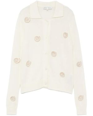 Stine Goya Cardigan À Col Polo Et Ornements Escargot - Blanc