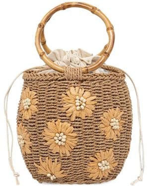 INTROPIA Norma Floral-Appliqué Bamboo Handbag - Metallic