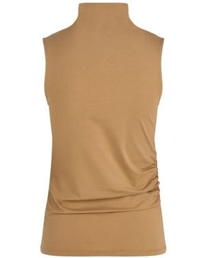 KARL LAGERFELD Ruched Mock-Neck Tank Top - Natural