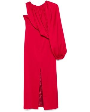 Racil Ruched Single-Sleeve Midi Evening Dress - Red