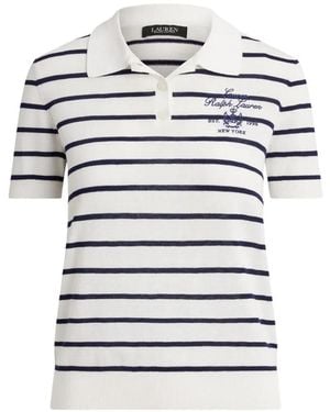 Ralph Lauren Striped Logo-Embroidered Polo Top - White