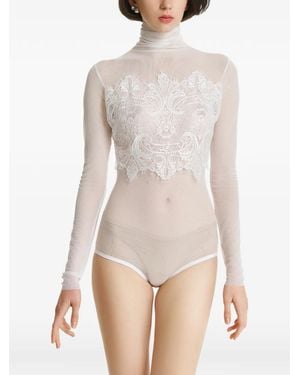 2310 STUDIO Lace-Panelled High-Neck Bodysuit - White