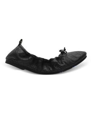 Burberry Check Leather Fawn Ballerinas - Black