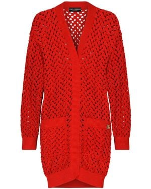 Dolce & Gabbana Open-Knit Cotton Cardigan - Red