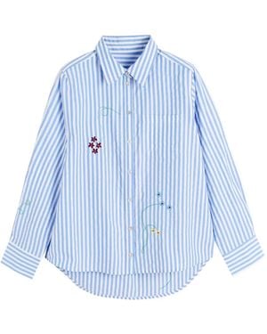 Chinti & Parker Floral-Embroidered Striped Shirt - Blue
