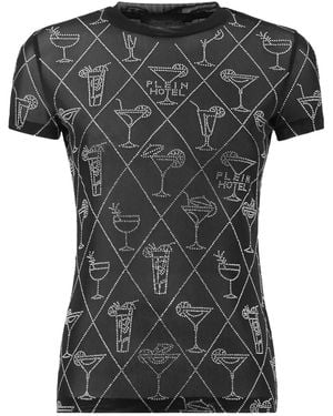 Philipp Plein Crystal-Embellished Mesh T-Shirt - Black