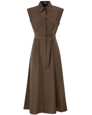 Brunello Cucinelli Belted Midi Dress - Brown
