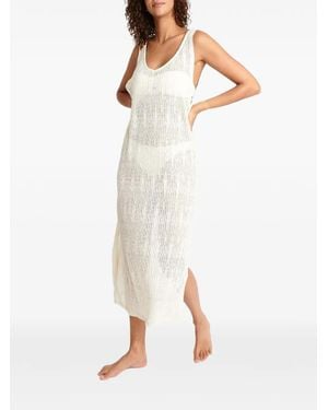 Banana Moon Vestido Largo Tupai Beachsoul De Punto Flojo Con Abertura Lateral - Blanco
