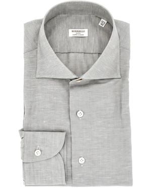 Borriello Slub-Texture Spread-Collar Shirt - Grey