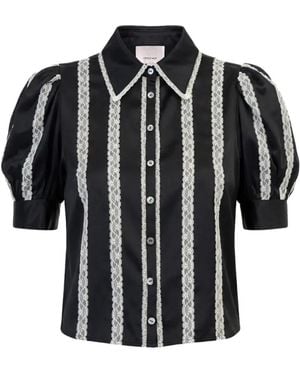 Cinq À Sept Nalea Lace-Trim Puff-Sleeve Top - Black