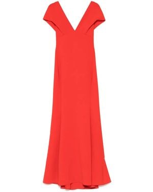 Amsale Italian Stretch Crepe V-Neck Gown Dress - Red