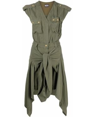 DIESEL Label Front-Tie Shirt Dress - Green