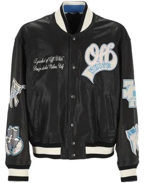 Off-White c/o Virgil Abloh Off- Patch-Detail Leather Bomber Jacket - Black