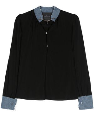 John Richmond Denim-Appliqué Blouse - Black