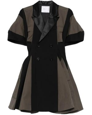 Sacai Paneled Double-Breasted Mini Dress - Black