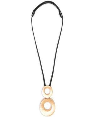 Monies Circular-Pendant Leather-Strap Necklace - White