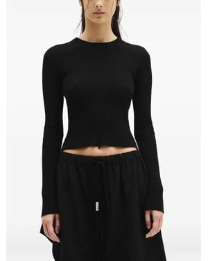 Ann Demeulemeester Kati Cropped Ribbed T-shirt - Black