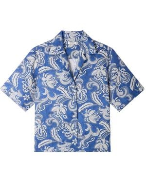 Sandro Floral Printed Short-Sleeve Shirt - Blue