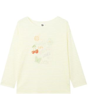 B+ AB Striped Long-Sleeve Graphic-Print T-Shirt - White