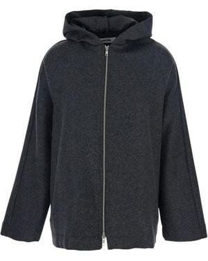 Grifoni Hooded Zip Oversized Jacket - Blue