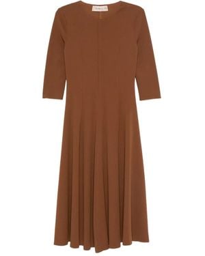 Blanca Vita Asia Three-Quarter Sleeve Flared Dress - Brown