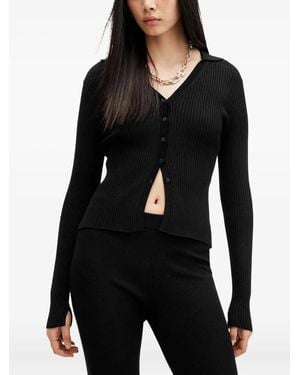 AllSaints Gerippter Cruz Cardigan mit Knöpfen - Schwarz