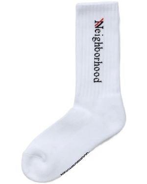 Neighborhood Logo-Intarsia Ribbed Socks - White