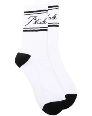 Rhude Script Logo-Intarsia Socks - White