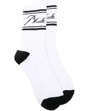 Rhude Script Logo-Intarsia Socks - White