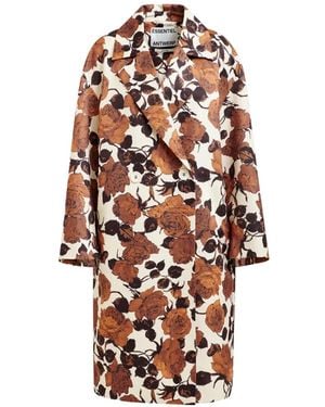 Essentiel Antwerp Junta Double-Breasted Floral-Print Coat - White