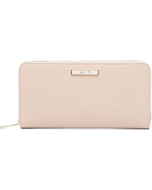 agnès b. Leather Round-Zip Long Wallet - Natural