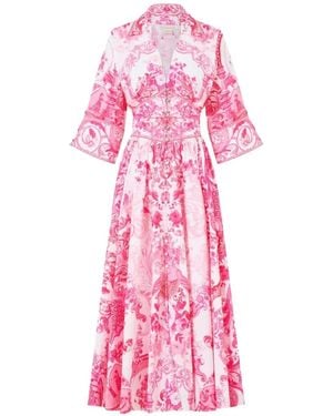 CAMILLA Floral-Print Shaped-Waistband Midi Dress - Pink